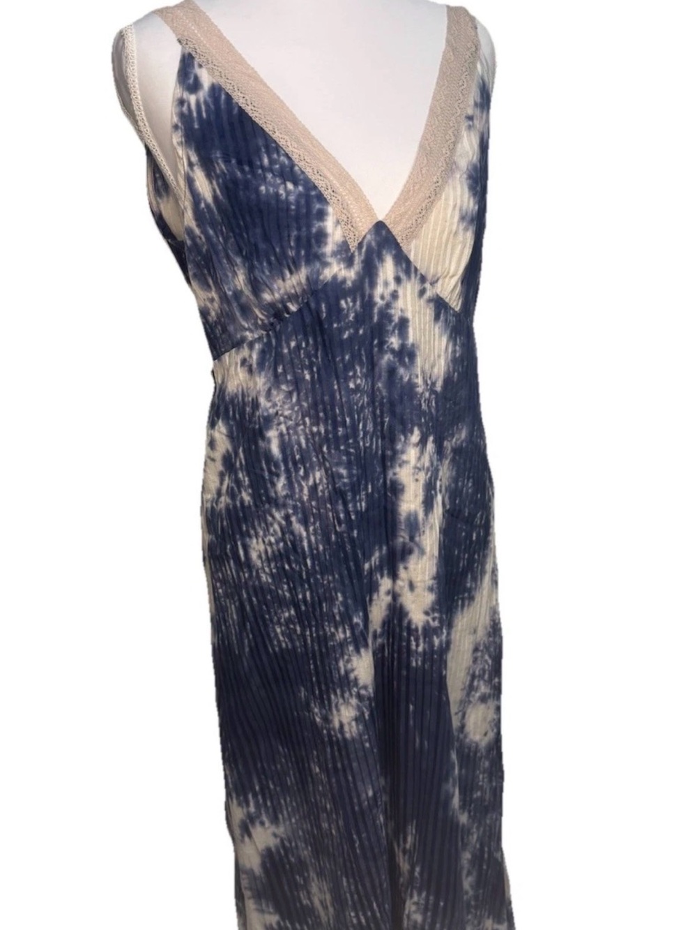 NWT Line & Dot Blue Tie Dye Lace Trim Maxi Dress XS